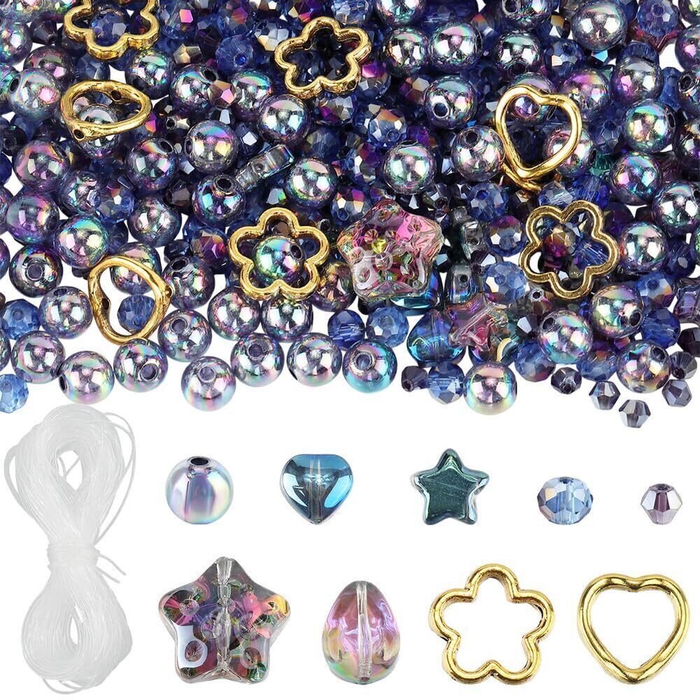 8864 1 Box 484Pcs 9 Styles Assorted Glass Beads Bulk Purple Bracelet Making